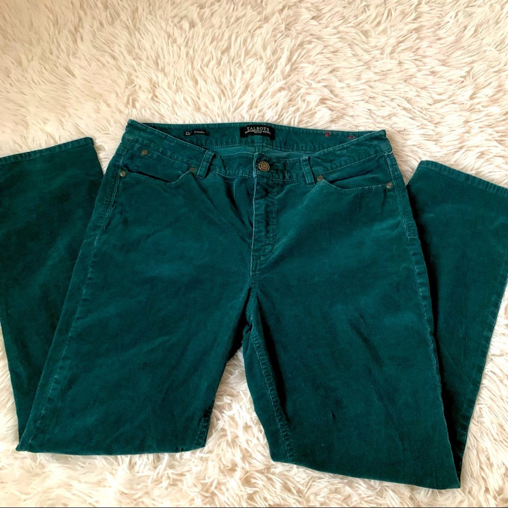 NWOT Talbots green corduroy pants straight 12 p